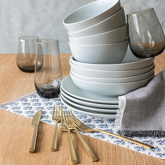 Over&Back Set of 4 Hand-Blocked Placemats - Colorful Dining Table Mat - Each Placemat is Unique - 100% Cotton - Machine Washable - Kitchen and Home Decor - Blue Blossom