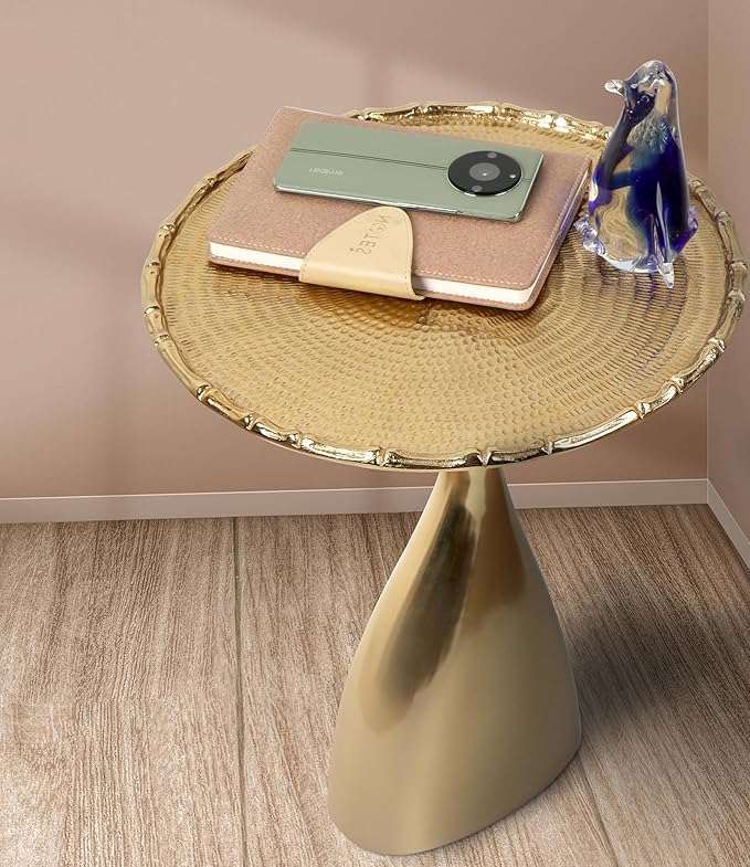 Round Metal Side Table, Coffee End Table for Small Spaces, Lightweight Accent Table for Living Room, Bedroom, Balcony - Easy Assembly,18 Inches (Gold) - APLHA Living Home