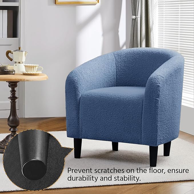 Yaheetech Accent Barrel Chair, Boucle Fabric Club Chair, Furry Sherpa Elegant Armchair with Cozy Soft Padded, Suitable for Living Room Bedroom Reception Room Office, Blue