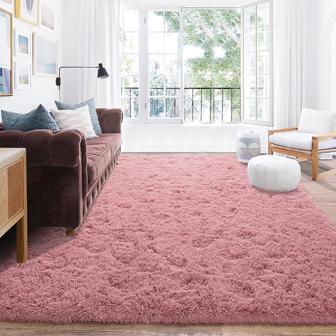 Rugs for Living Room 9x12, Soft Shaggy Modern Shag Area Rug for Bedroom, Upgrade Non-Slip Plush Fluffy Carpet for Kids Boys Girls Room Home Decor Aesthetic, Blush