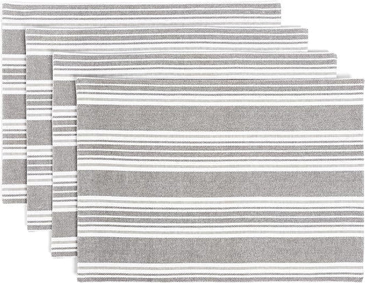 Over&Back Set of 4 Woven Placemats - Colorful Dining Table Mat - 100% Cotton - Machine Washable - Kitchen and Home Decor - Grey - 14" L X 20" W