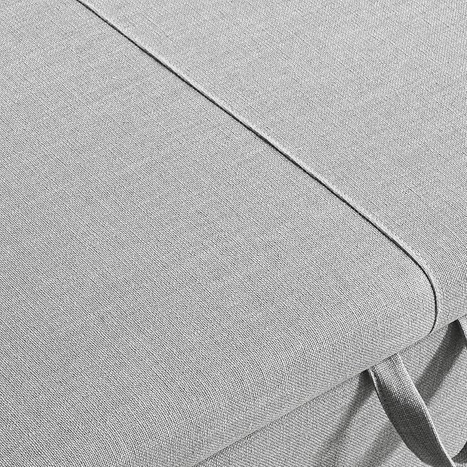 Furniliving 51.75" Storage Ottoman Bench for Living Room, Modern Bedroom Benches with Rolled Arm Upholstered End of Bed Bench Shoe Storage Indoor Bench with Wood Legs Entryway Bench, Grey, Linen