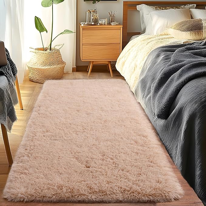 Runner Rugs for Bedroom 2x6 Rug Runners for Hallways Non Slip Soft Shag Bedside Rug, Fluffy Area Rug Throw Rugs for Living Room, Floor Carpet Runner for Nursery Kids Dorm, Camel