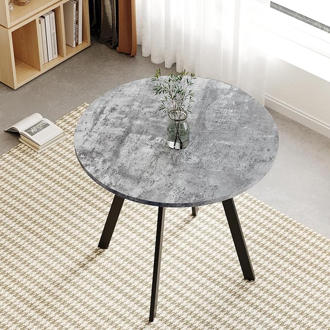 Round Dining Table, Modern Small Round Coffee Table, 33.5'' Mid-Century Round Leisure Table with Four Iron Legs for 2-4 Person, Suitable for Living Room, Kitchen, Cafe and Home Office