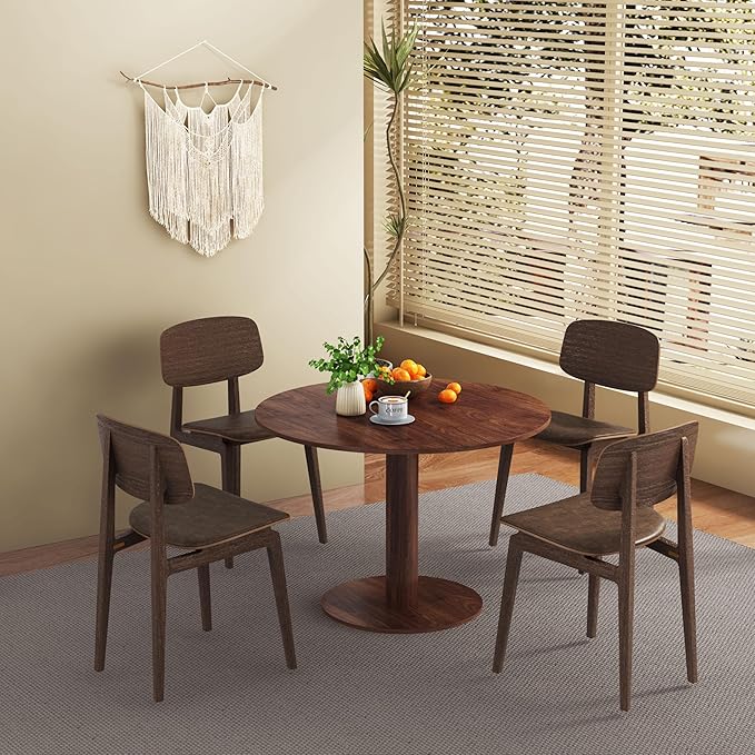 Round Dining Table, Circle Dining Table for 4-6 42 in, Modern Farmhouse Dinner Table Breakfast Tulip Table, for Kitchen/Small Space/Little Nook - Walnut