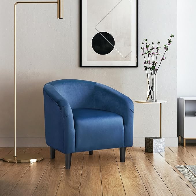 Yaheetech Club Chair, Velvet Accent Chair Upholstered Barrel Chair Sitting Chair with Armrest and Low Back for Living Room Bedroom, Pagoda Blue