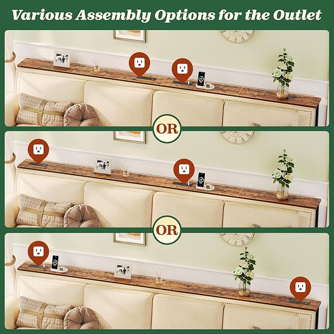 SUPERJARE 106.3 Inch Sofa Table with Power Outlets and USB-C Ports, 5.9 Inch Narrow Console Tables, Entryway Hallway Couch Tables with Storage, Behind Sofa, Small Spaces, Living Room, Rusitc Brown