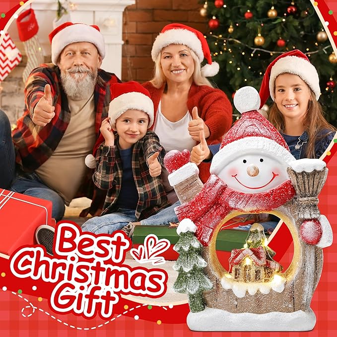 Snowman Christmas Decorations Classic Resin Snowman Figurines with LED Lights, Ideal Indoor Decorations for Home That Can be Used for Christmas Table Decor