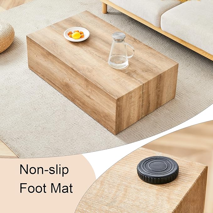 39.3" Rectangular Wood Coffee Table, Modern Coffee Tables in Natural Wood Finish for Living Room, Contemporary No Assembly Wooden Center Cocktail Table for Bedroom, Reception Room