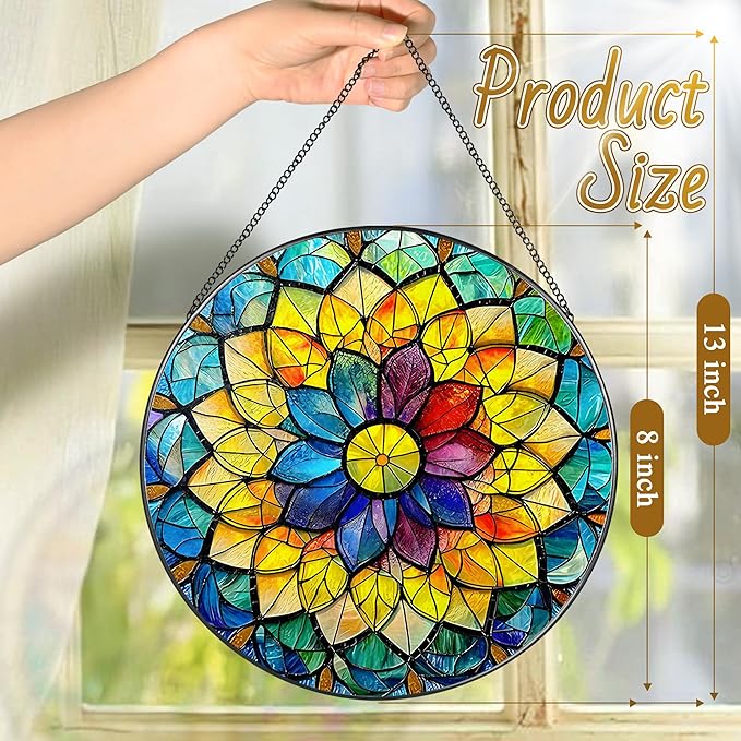 8'' Rainbow Mandala Sun Catcher Ornament, Stained Glass Window Hanging, Sun Catchers for Windows Hanging Ornaments, Window Decor, Ideal Gift | Colorful Spiritual Gifts for Her