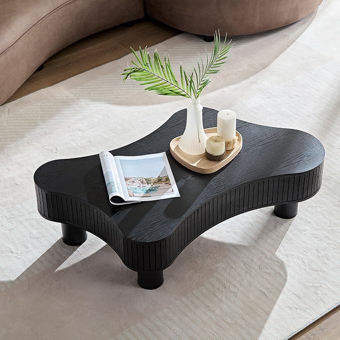 Coffee Table for Living Room, 42.52'' Modern Wooden Handcraft Drum Coffee Table Irregular Shaped Coffee Table,Small Coffee Table Side Table End Table with Sturdy Pedestal, Black