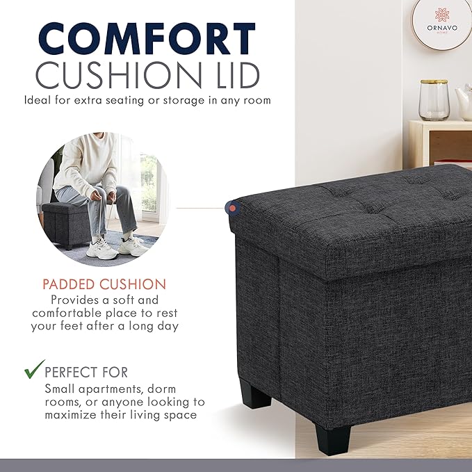 Ornavo Home Storage Ottoman Small Rectangle Ottoman with Legs, Foot Rest Stool Seat, Load up to 600 LB, for Living Room, Bedroom, Home Office, Dorm - 12 x 16 x 12, Black