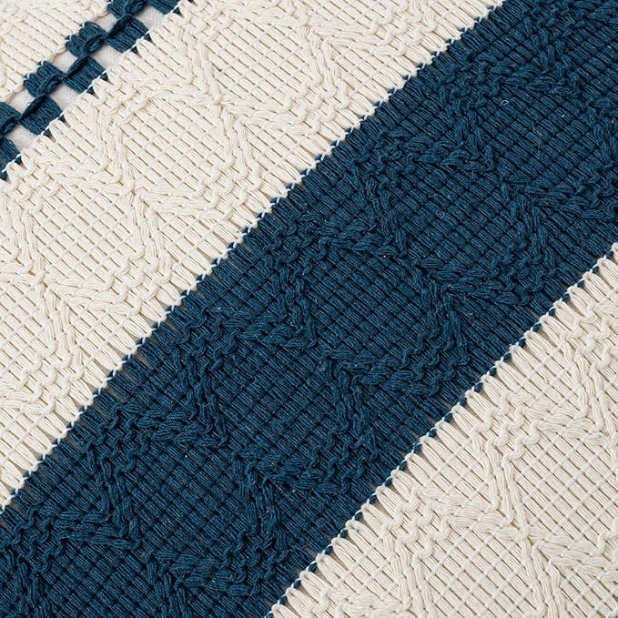 Fancy Homi Set of 2 Boho Teal Decorative Throw Pillow Cover 22x22 Inch for Couch Bed Sofa, Aesthetic Modern Organic Farmhouse Home Decor, Soft Cotton Cute Accent Macrame Woven Cushion Case