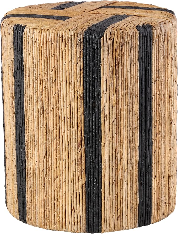 Deco 79 Banana Leaf Handmade Side End Accent Table Linear Wrapped End Table with Navy Stripes, Side Table 14" x 14" x 16", Brown