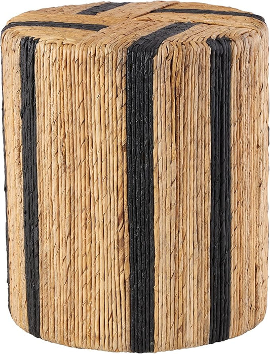 Deco 79 Banana Leaf Handmade Side End Accent Table Linear Wrapped End Table with Navy Stripes, Side Table 14" x 14" x 16", Brown