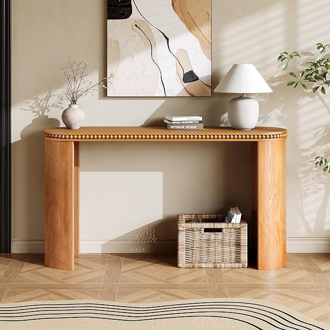 kevinplus 59.8'' Console Table Sofa Table for Entryway, Modern Elegant Design & Reversible Curved Column Leg, Easy Assemble, Brown