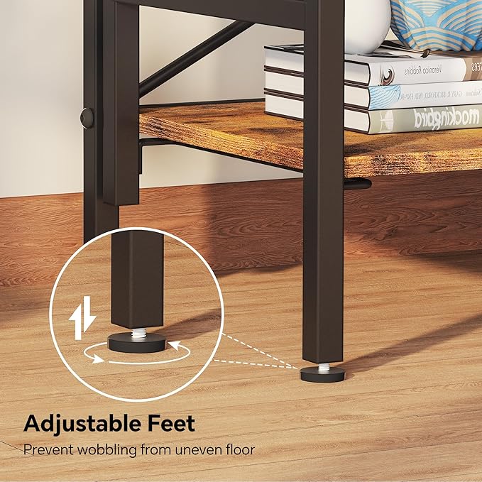 Homeiju Folding Bookshelf,4 Tier Bookcase Foldable Shelf with X-Bracket Design, Adjustable Feet, Space Saving Storage for Living Room, Office, Rustic Brown