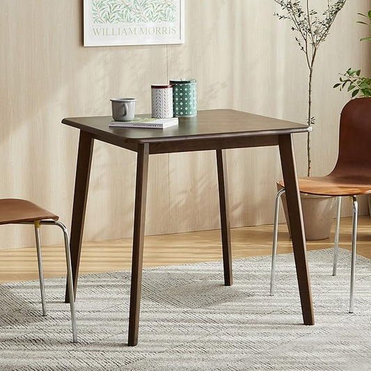 Livinia Canberra 27.6" Square Wooden Dining Table/Mid Century Modern Malaysian Oak Kitchen Table (Walnut) Table Only