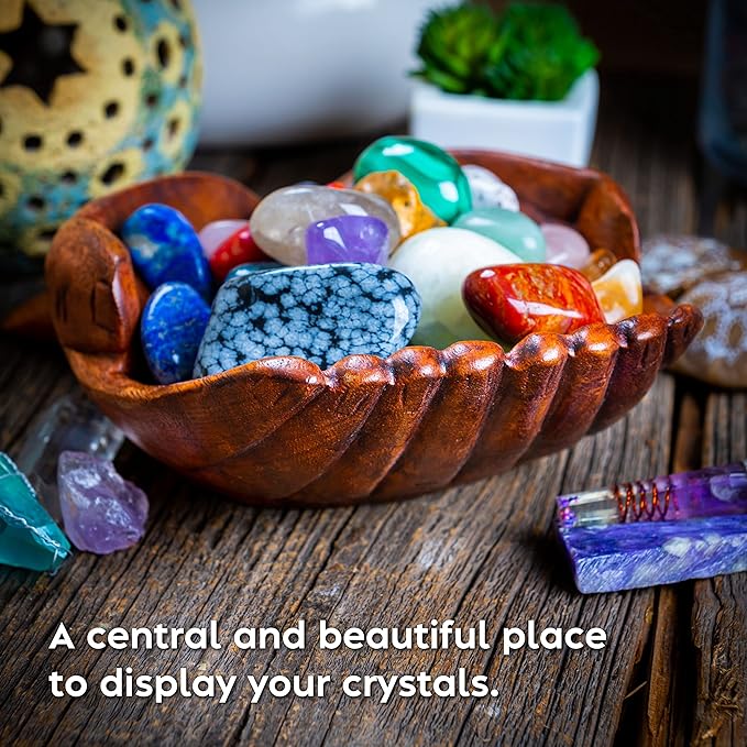 Curawood Carved Hands Offering Bowl - Crystal Holder for Stones, Rock Collection Holder, Crystal Display Storage Tray, Wooden Hands Bowl for Keys - Rock Display Case for Shelf, Stand, Altar Decor (M)