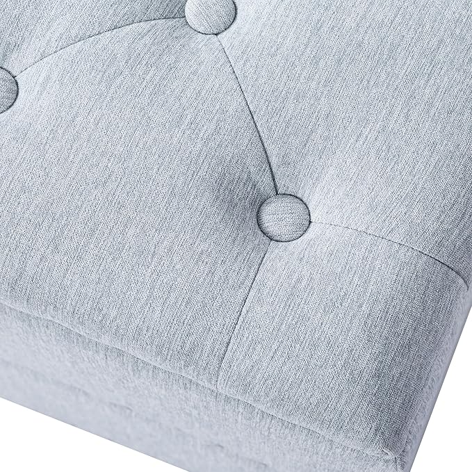 Adeco 18" Light Blue Square Storage Ottoman with Tray, Modern Cube Ottoman Coffee Table for Dorm, Upholstered Cube Footstools Coffee Table for Living Room