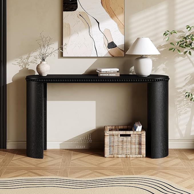 kevinplus 59.8'' Console Table Sofa Table for Entryway, Modern Elegant Design & Reversible Curved Column Leg, Easy Assemble, Black