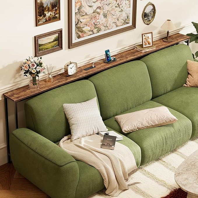 SUPERJARE 102.4 Inch Sofa Table with Power Outlets and USB-C Port, 5.9 Inch Narrow Console Tables, Entryway Hallway Couch Tables with Storage, Behind Sofa, Small Spaces, Living Room, Rusitc Brown