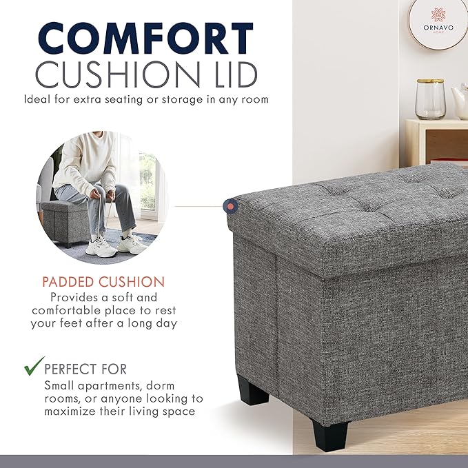 Ornavo Home Storage Ottoman Small Rectangle Ottoman with Legs, Foot Rest Stool Seat, Load up to 600 LB, for Living Room, Bedroom, Home Office, Dorm - 12 x 16 x 12, Dark Gray