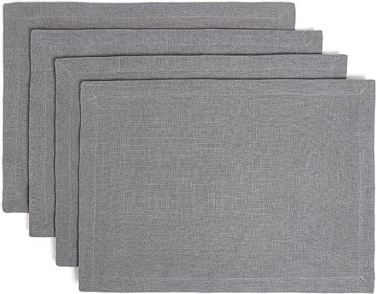 Over&Back Set of 4 Washed 100%-Linen Woven Placemats - Colorful Dining Table Mat - Machine Washable - Kitchen and Home Decor - Grey