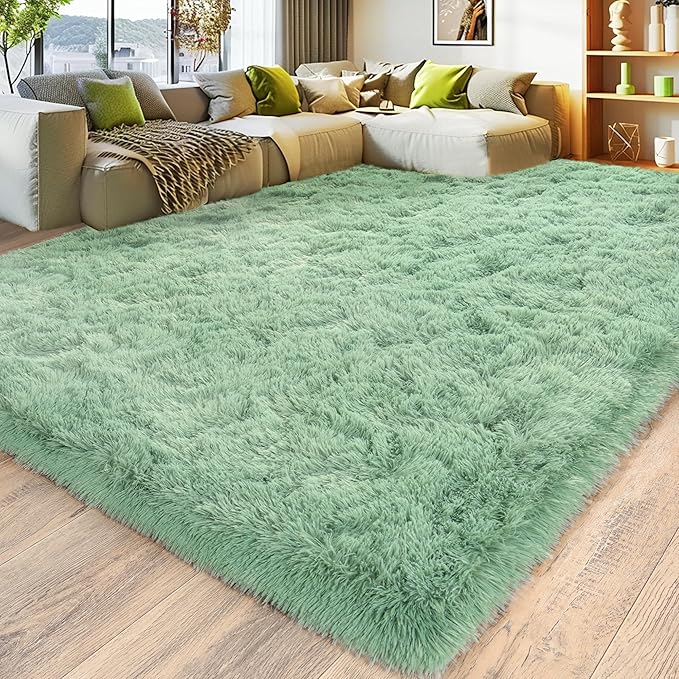Large 9x12 Area Rugs for Living Room, Ultra Soft Shag Living Room Rug Thick Fluffy Rug for Bedroom, Plush Fuzzy Carpet for Girls Boys Kids Room Non Slip Dorm Home Decor Aesthetic, Sage Green