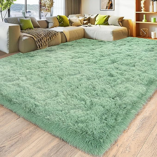 Large 9x12 Area Rugs for Living Room, Ultra Soft Shag Living Room Rug Thick Fluffy Rug for Bedroom, Plush Fuzzy Carpet for Girls Boys Kids Room Non Slip Dorm Home Decor Aesthetic, Sage Green