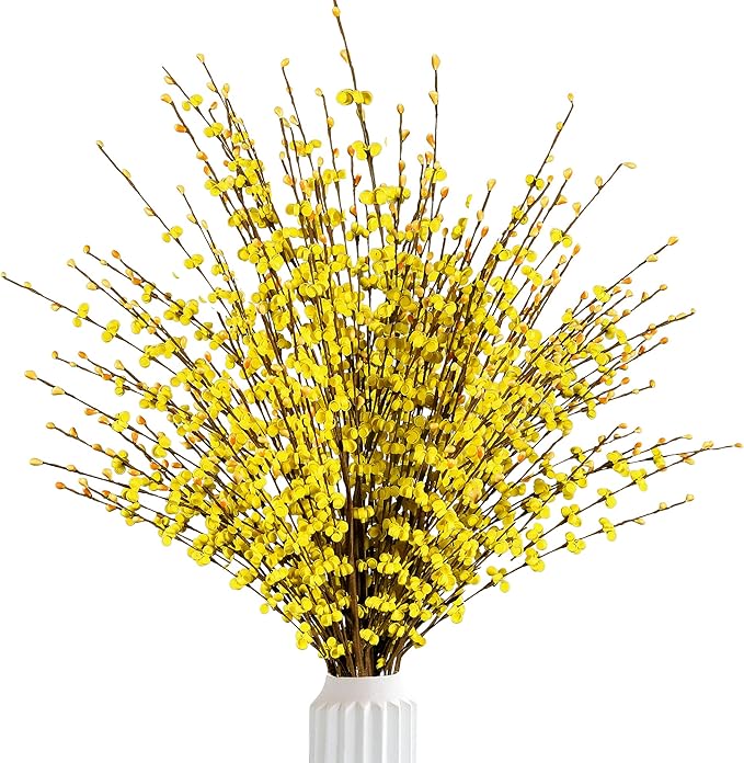 Sggvecsy 10 Pcs 29.5’’ Long Artificial Jasmine Flowers Tall Fake Flower Bouquet Faux Jasmine Plants Dry Branches for Wedding Home Party Office Hotel Restaurant Kitchen Decoration（Yellow）