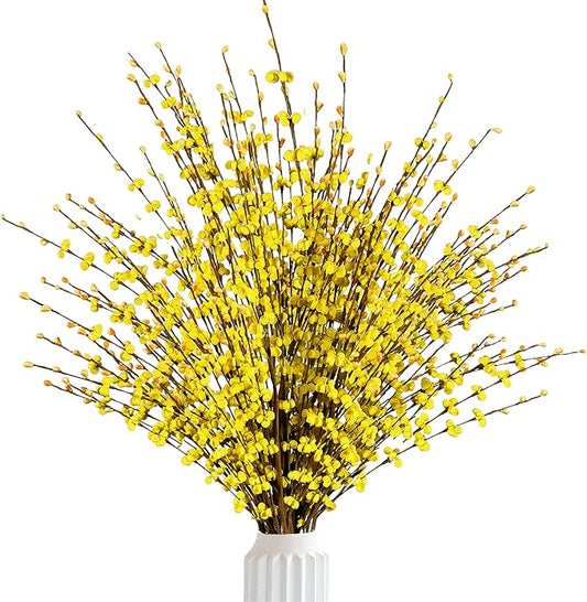 Sggvecsy 10 Pcs 29.5’’ Long Artificial Jasmine Flowers Tall Fake Flower Bouquet Faux Jasmine Plants Dry Branches for Wedding Home Party Office Hotel Restaurant Kitchen Decoration（Yellow）
