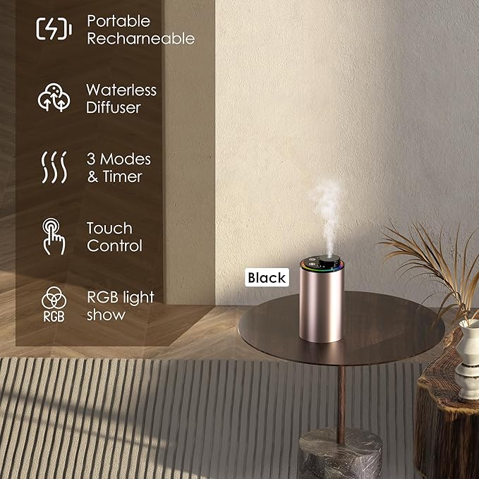 Waterless Essential Oil Diffuser, Portable Aromatherapy Diffuser,3 Countdown Timers & 3 Mist Levels for Home, Room, Car, Office (Pink)