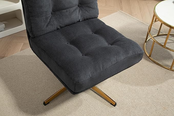 ZOBIDO Modern Accent Corduroy Chairs Comfy Upholstered Vanity Chairs for Bedroom Armchair Dining Chairs with Golden Metal Legs Desk Chair for Living Room(Black