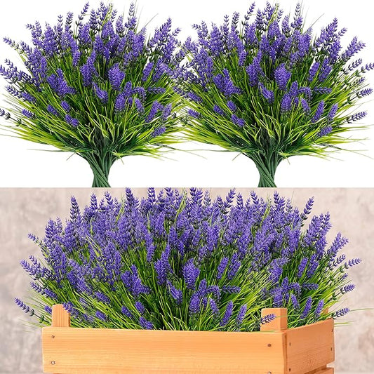 ZINHO 24 Bundles Artificial Flowers Outdoor, Faux Lavender Flowers with Grass UV Resistant Artificial Plants for Outdoor Outside Hanging Planter Window Box Garden Patio Front Porch Decor