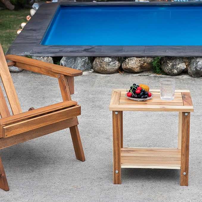 Double Adirondack Side Table, Weather-Resistant Rectangular End Table for Patio, Garden, Lawn, and Living Room. Ideal as a Stylish Indoor and Outdoor Side Table Companion, Light Natural