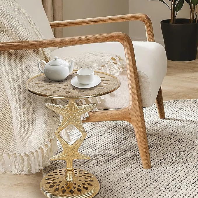 Alpha Living Home Drink Table Small Round Pedestal Side Table Modern Cocktail Table for Patio Sofa Couch Chair Vintage Indoor Metal End Tables for Living Room, Bathroom 15x19 (Gold)