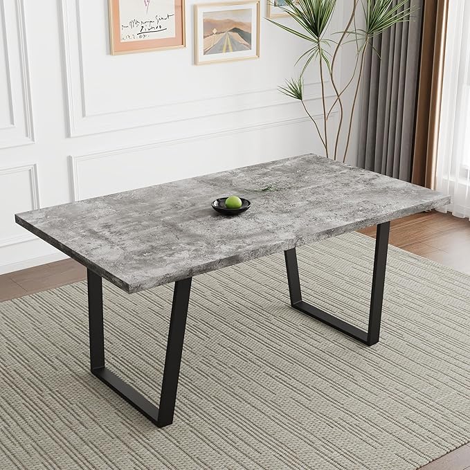 Modern Wooden Dining Table, 63'' Wooden Rectangle Table, Kitchen & Dining Room Table, Modern Kitchen Dining Table with Metal Legs for Living Room & Dining Room