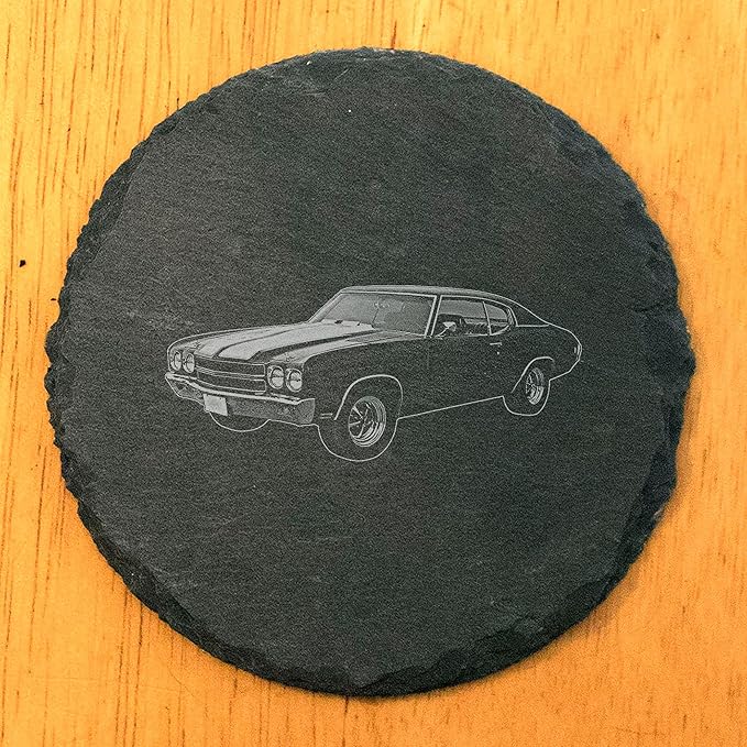 1970 Chevelle SS 555 Coasters: Unleash The Power on Your Coffee Table - Round Slate - Set of 5