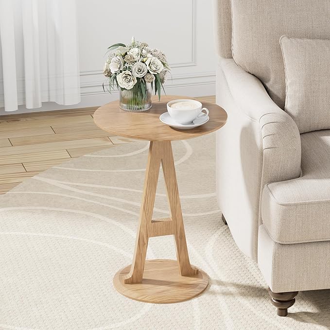 Aoligrace Round End Table, Modern Side Table with Unique A-Shaped Leg,Wooden Small Coffee Tables for Couch Sofa Nightstand Accent Tables for Living Room Bedroom,Easy to Assemble
