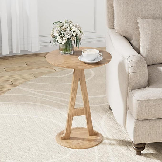 Aoligrace Round End Table, Modern Side Table with Unique A-Shaped Leg,Wooden Small Coffee Tables for Couch Sofa Nightstand Accent Tables for Living Room Bedroom,Easy to Assemble