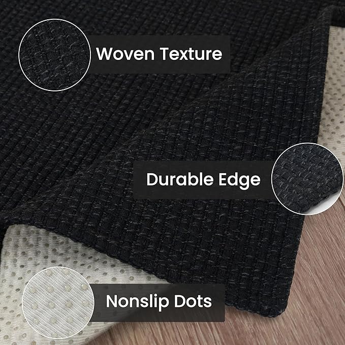 IOHOUZE Washable Runner Rug 2.6x8 Non Slip Rubber Backed Wide Hallway Runner Entryway Runner Indoor, Kitchen Rugs Woven Cotton Floor Carpet for Hall Entrance Bedroom, Black/Grey