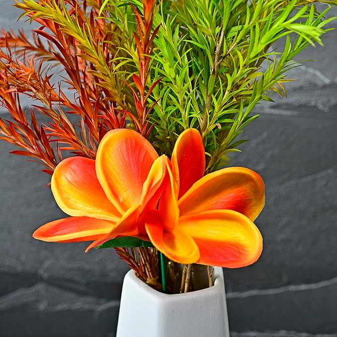 Birthday Gifts for Women 10pcs Gradient Bright Orange Flowers PU Real Touch Flowers Hawaiian Plumeria Frangipani Artificial Flowers for DIY Birthday Gifts Wedding Gifts Home Decor Table Centerpiece