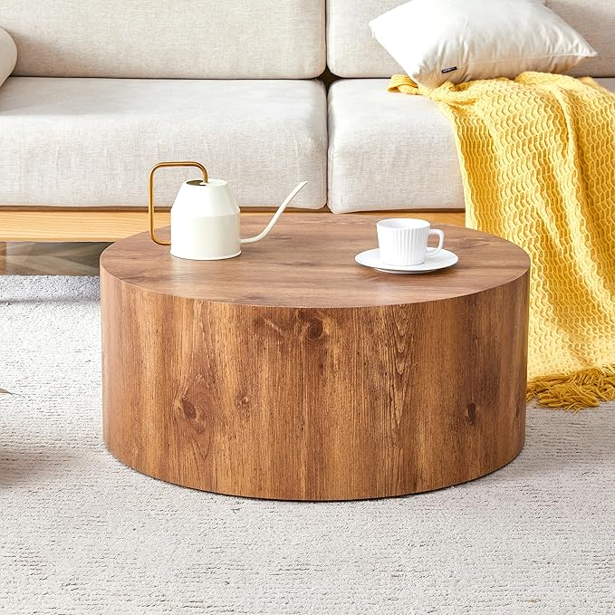 27.5" Round Wood Coffee Table, Modern Coffee Tables in Wood Finish for Living Room, Contemporary No Assembly Circle Wooden Center Cocktail Table for Bedroom, Reception Room
