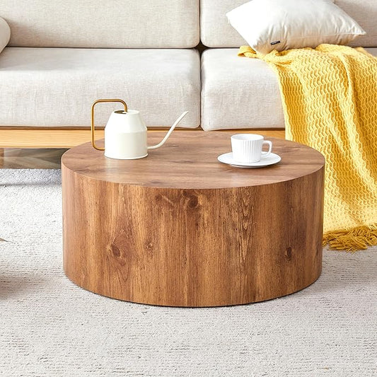 27.5" Round Wood Coffee Table, Modern Coffee Tables in Wood Finish for Living Room, Contemporary No Assembly Circle Wooden Center Cocktail Table for Bedroom, Reception Room