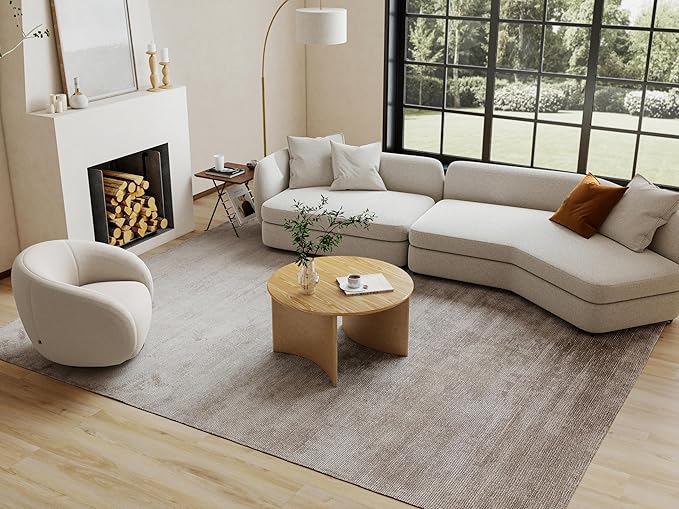 31.5" Mid Century Modern Coffee Table for Living Room, Round Table with Rubber Legs, Small Unique Cocktail Tea Table for Living Room Bedroom Apartment Small Space, Nutural