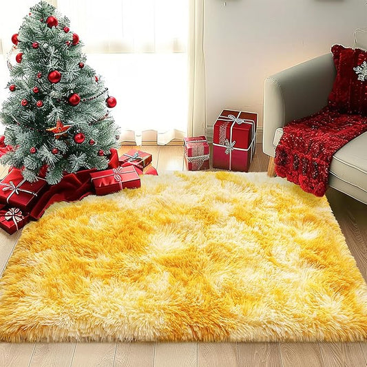 Small Rugs for Bedroom, Fuzzy Throw Rug for Living Room Dorm, Soft Fluffy Bedroom Rug, Non Slip Shag Rugs, Modern Indoor Home Decor Aesthetic, 2x3 Feet, Tie-Dyed Yellow