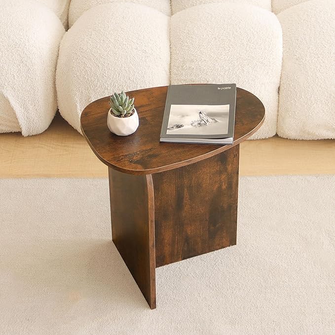 AWASEN Side Table, Small Triangle End Table Living Room, Modern Accent Table with Unique Tabletop, Mini Bedside Table for Small Spaces, Rustic Brown