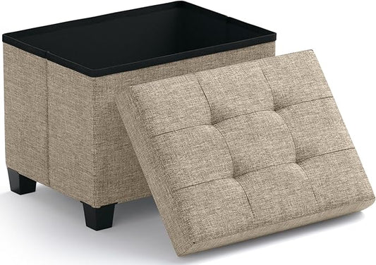 Ornavo Home Storage Ottoman Small Rectangle Ottoman with Legs, Foot Rest Stool Seat, Load up to 600 LB, for Living Room, Bedroom, Home Office, Dorm - 12 x 16 x 12, Tan