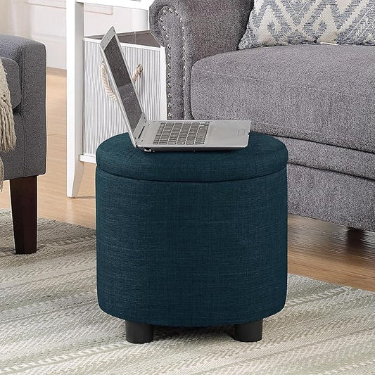 Designs4Comfort Round Accent Storage Ottoman with Reversible Tray Lid